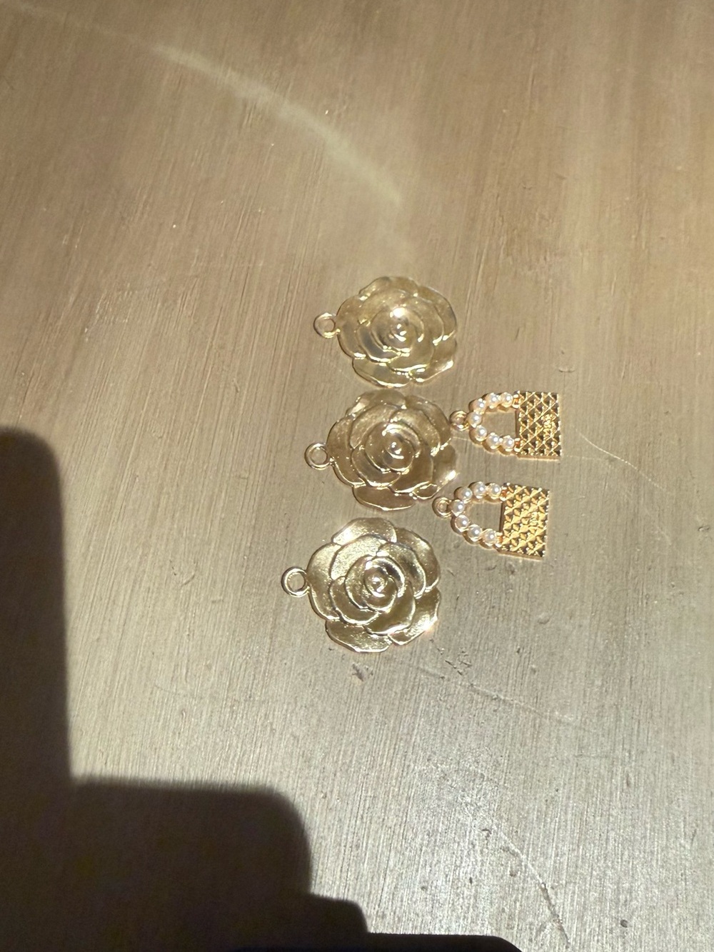 Gold Floral and Pearl Accent Charms Bundle Chanel style Camellias and Purses 👜